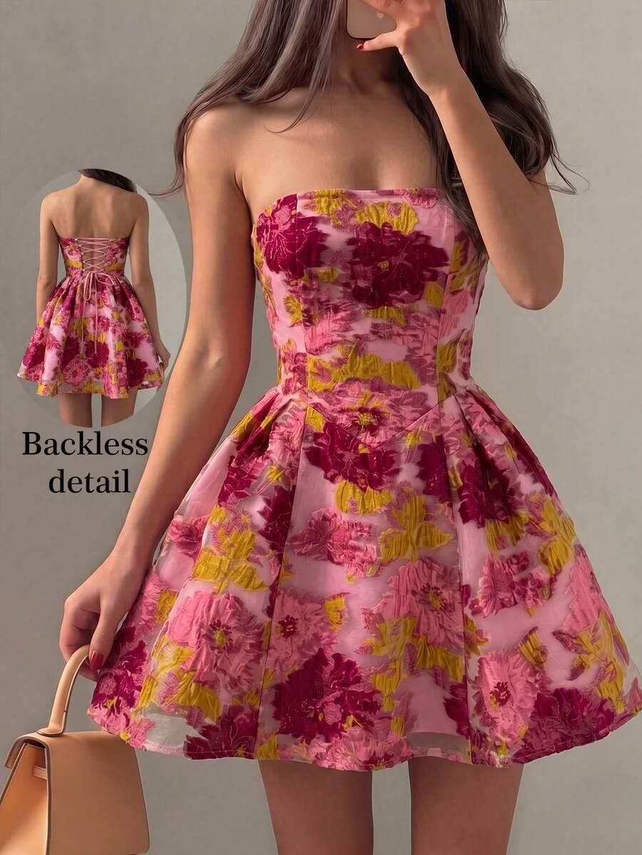 SHEIN ROZKLOSZOWANA MINI SUKIENKA ODKRYTE RAMIONA S06__L