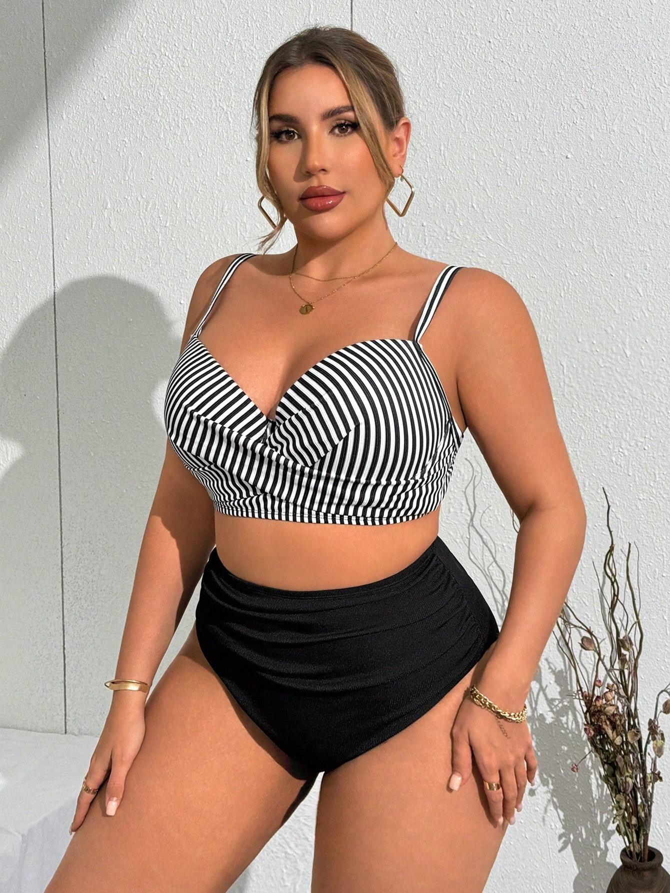 SHEIN DWUCZĘŚCIOWY STRÓJ KĄPIELOWY PASKI KONTRAST S09__XXL