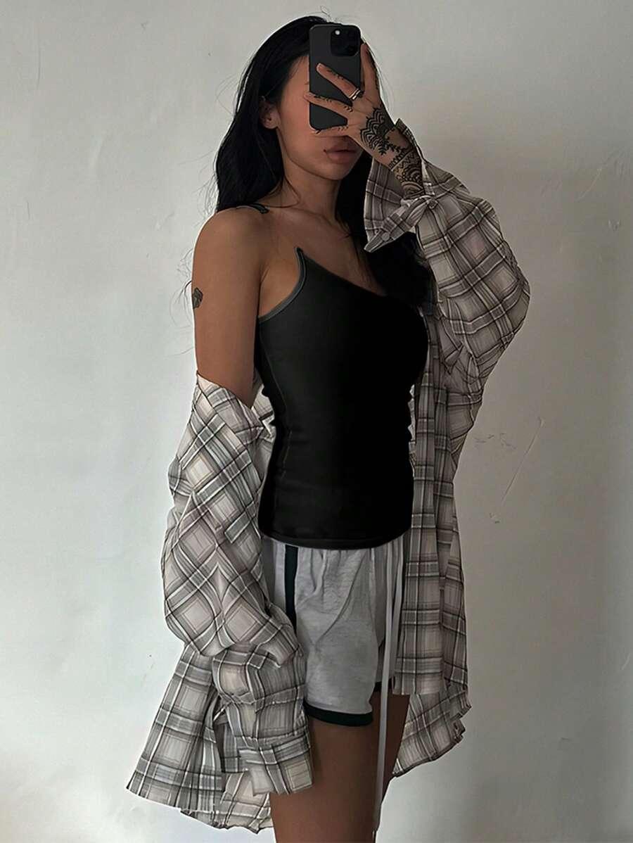 SHEIN CZARNY TOP NA RAMIĄCZKACH S06__L