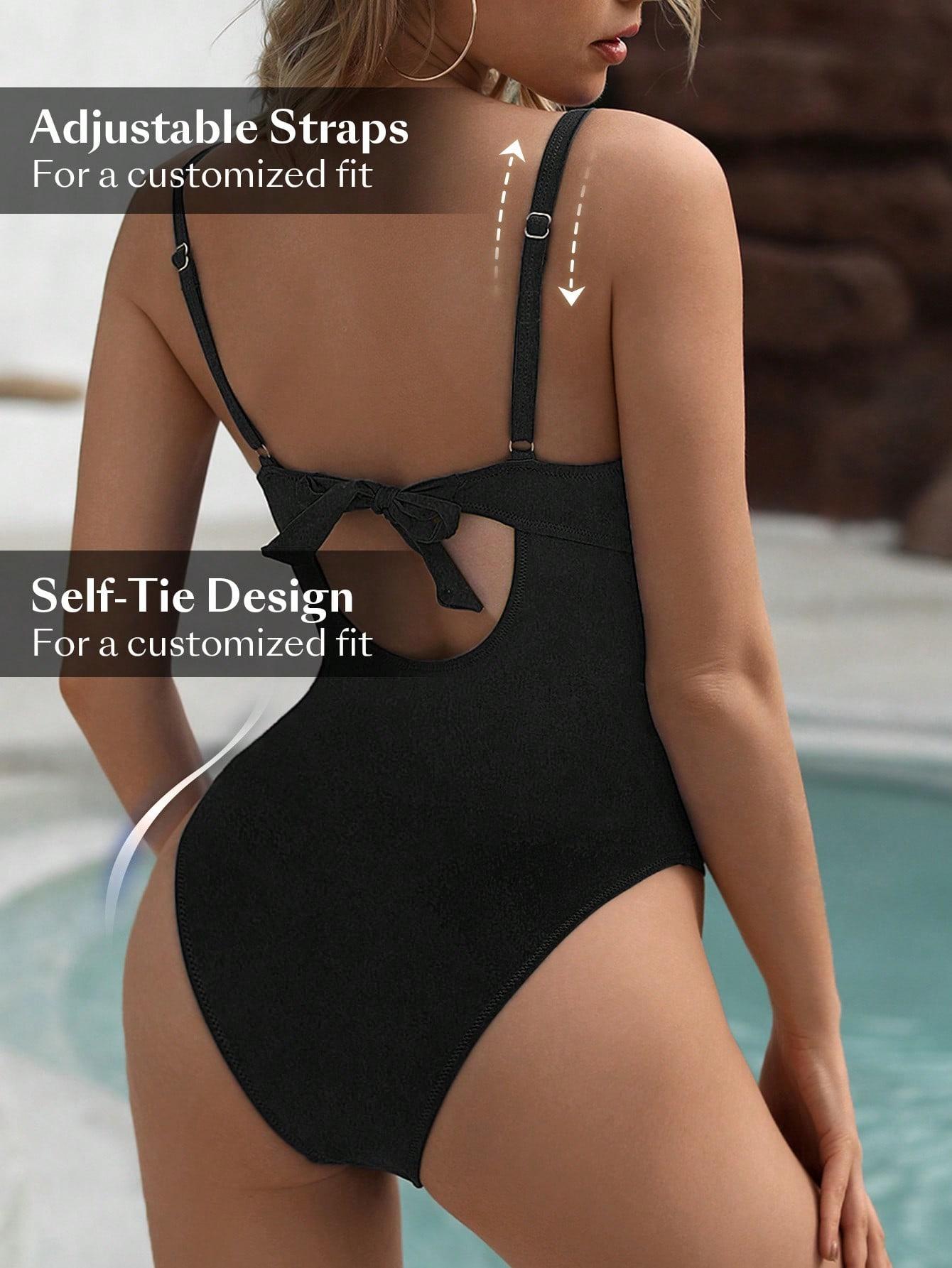 SHEIN CZARNY STRÓJ KĄPIELOWY JEDNOCZĘŚCIOWY S09__XS