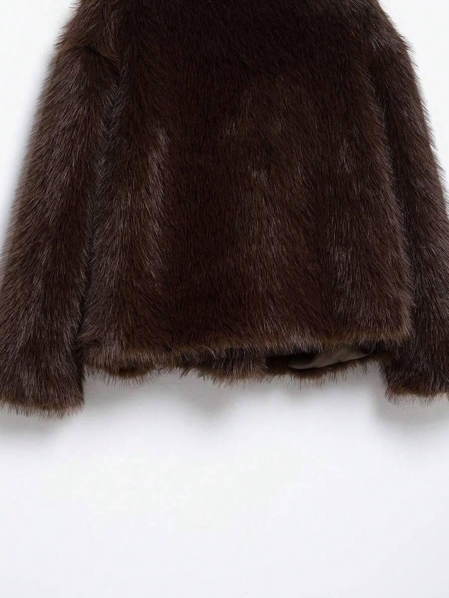 SHEIN BRĄZOWE SZTUCZNE FUTRO W01__XS