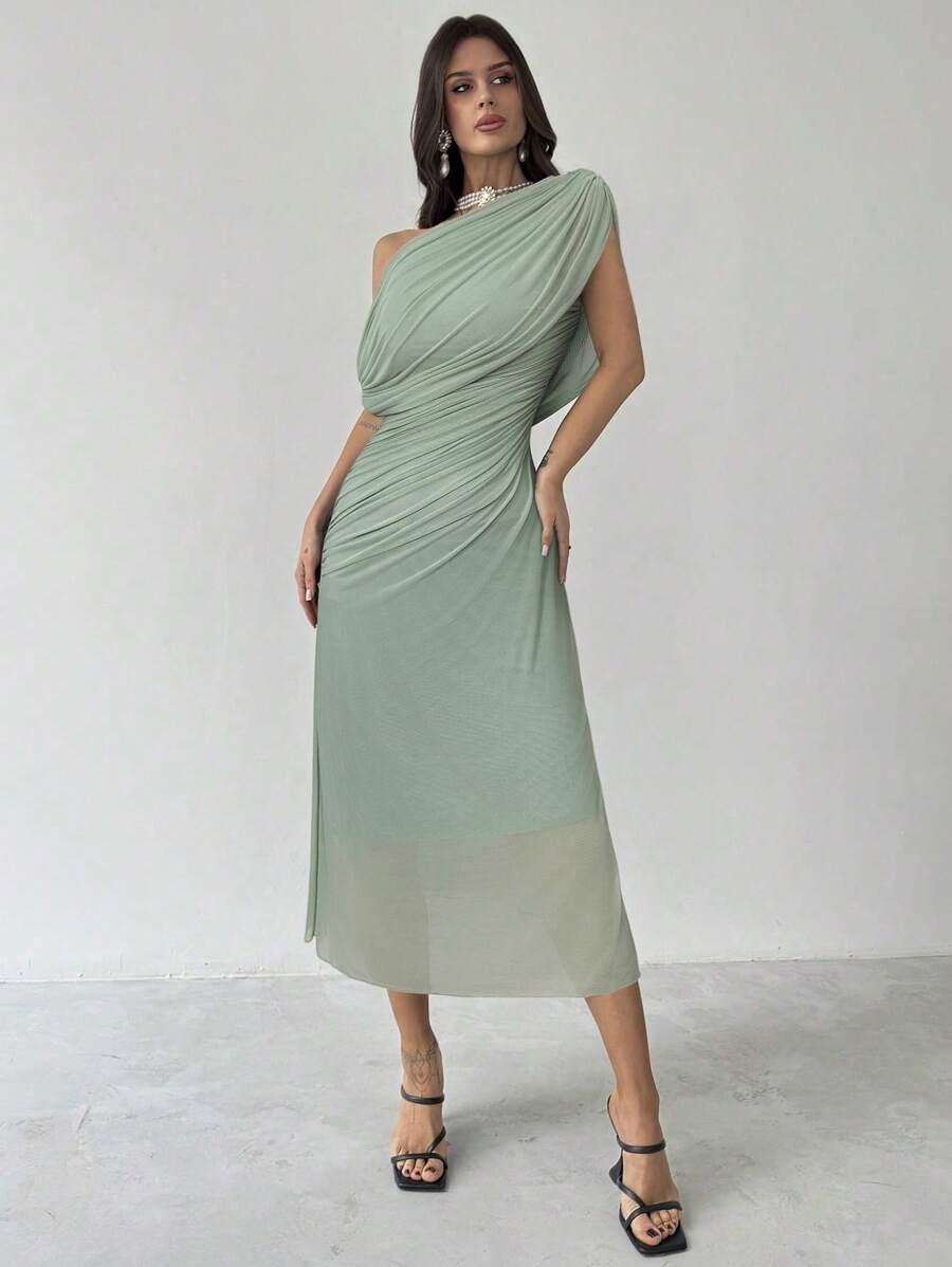 SHEIN ZIELONA MAXI SUKIENKA SIATECZKA MARSZCZENIA S06__S