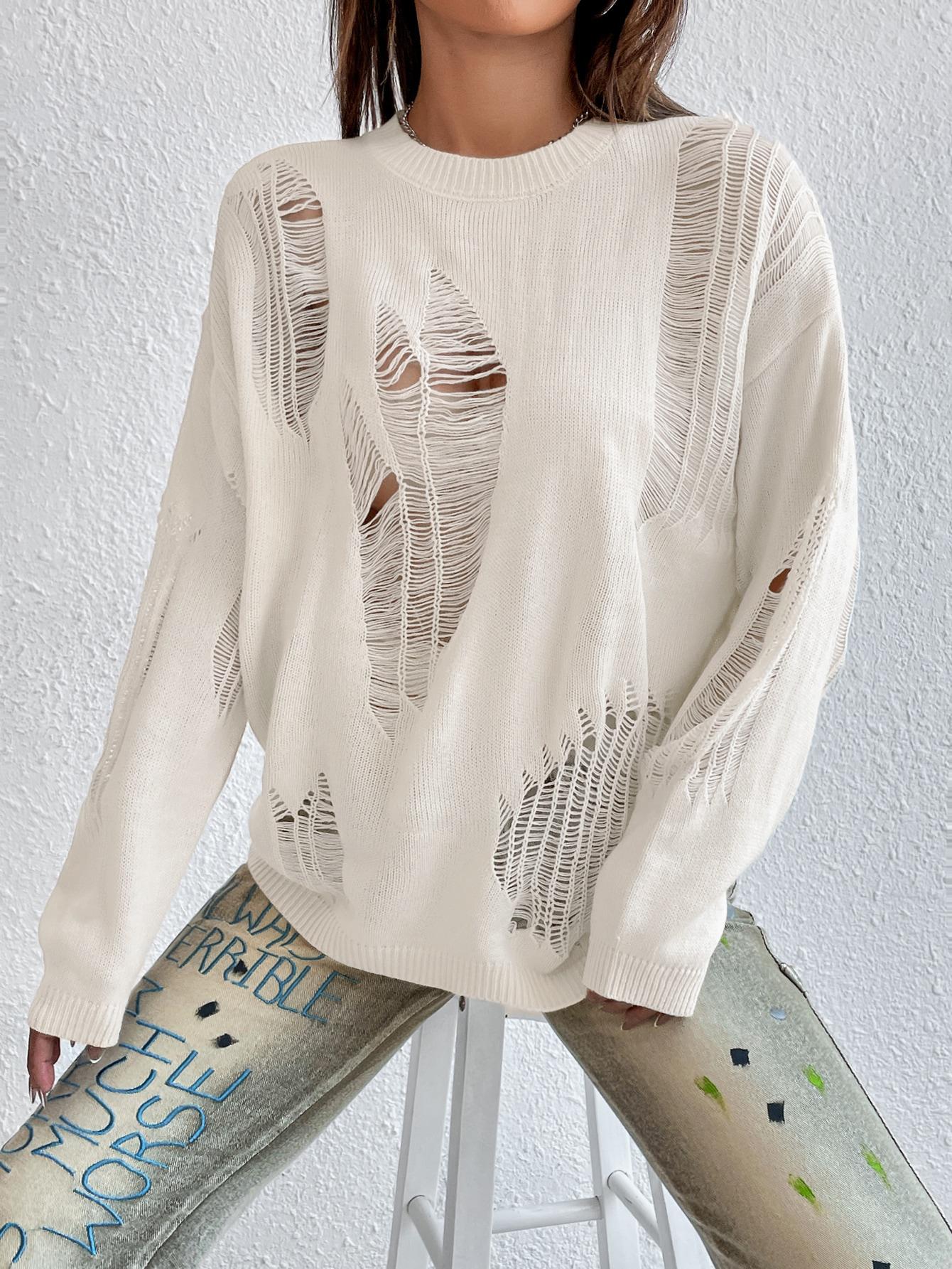 SHEIN BEŻOWY SWETER OKRĄGŁY DEKOLT S06__L
