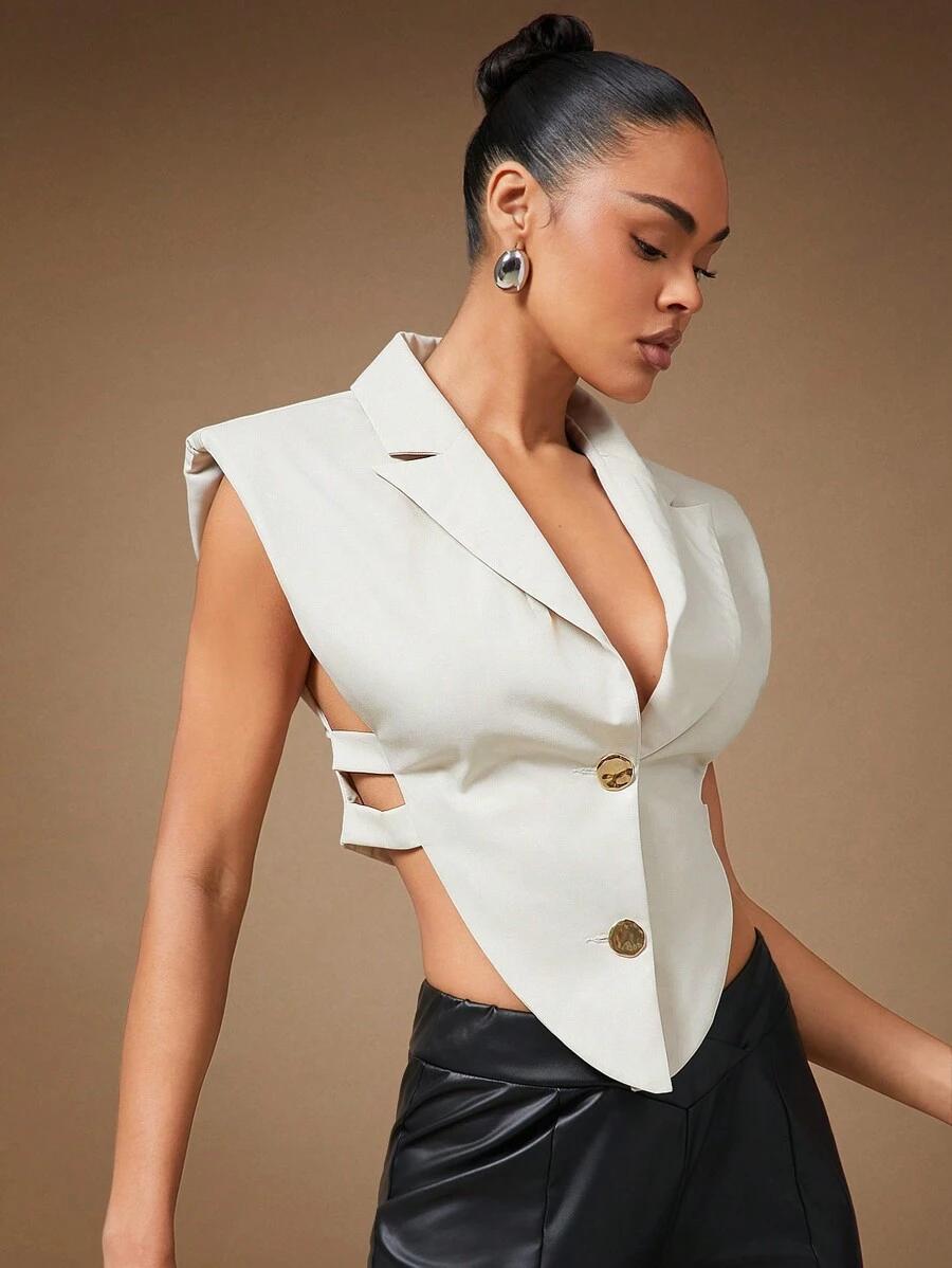SHEIN BEŻOWY TOP GUZIKI S09__S