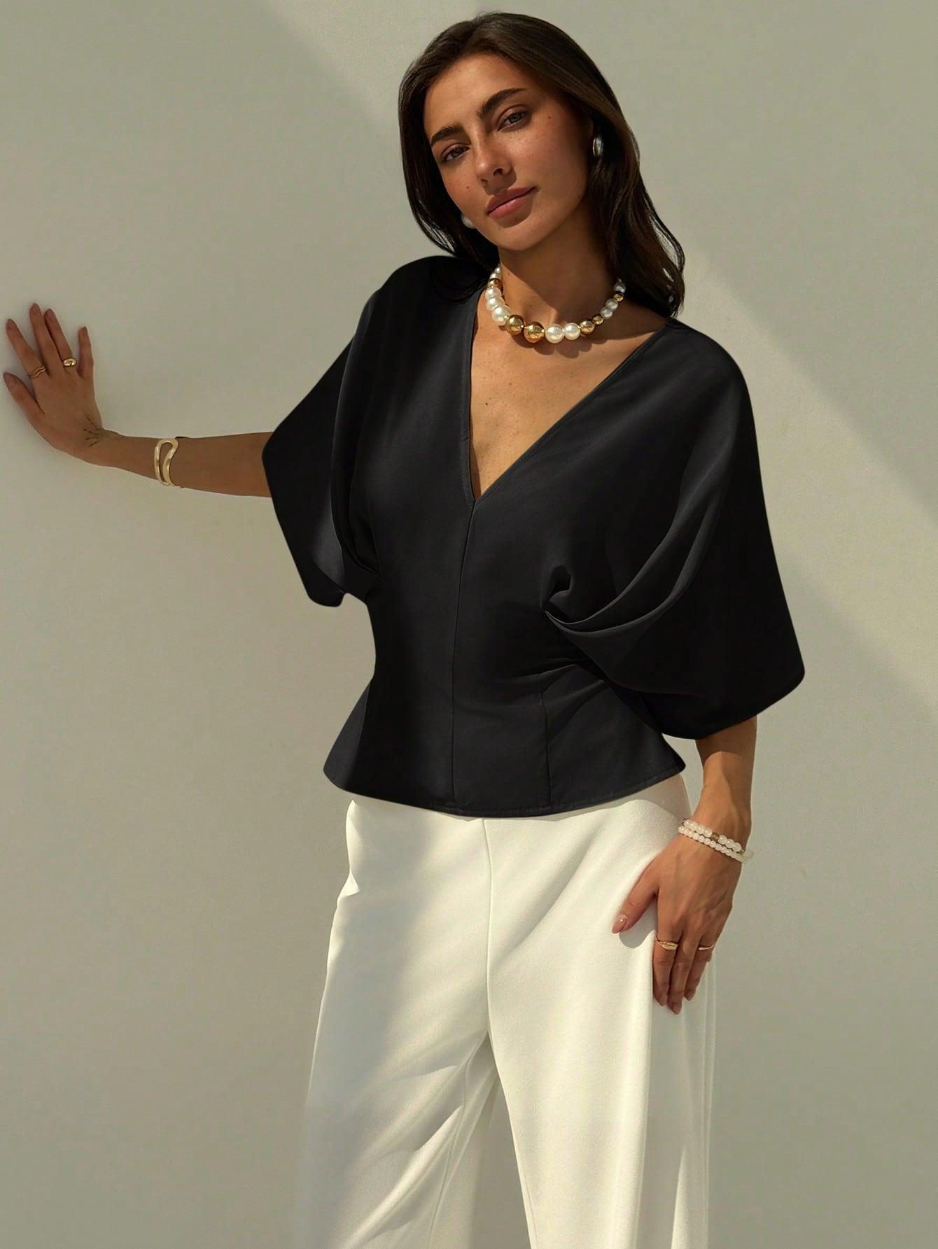 SHEIN CZARNA BLUZKA DEKOLT V S06__M