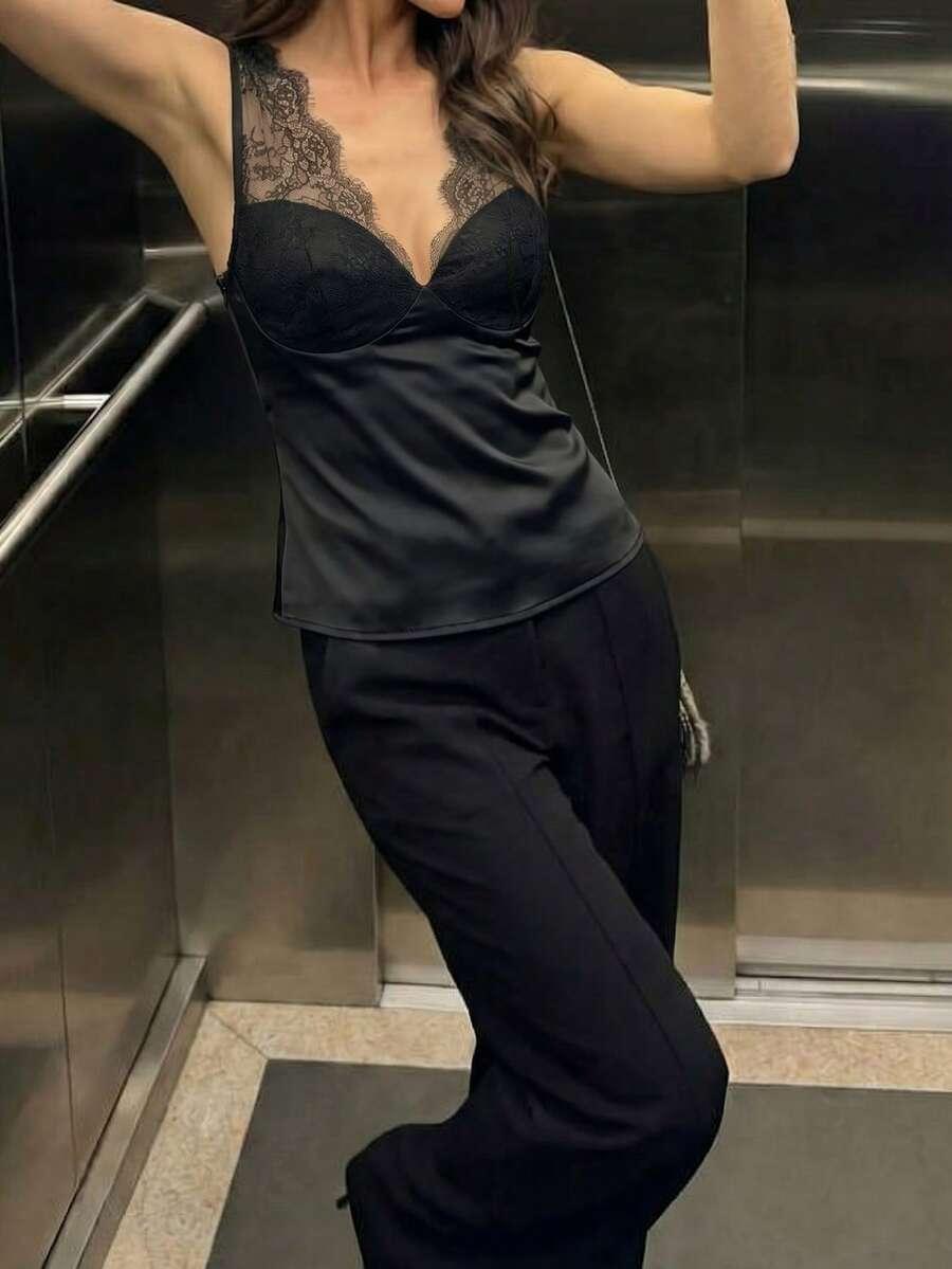 SHEIN CZRNY TOP KORONKA S06__XS