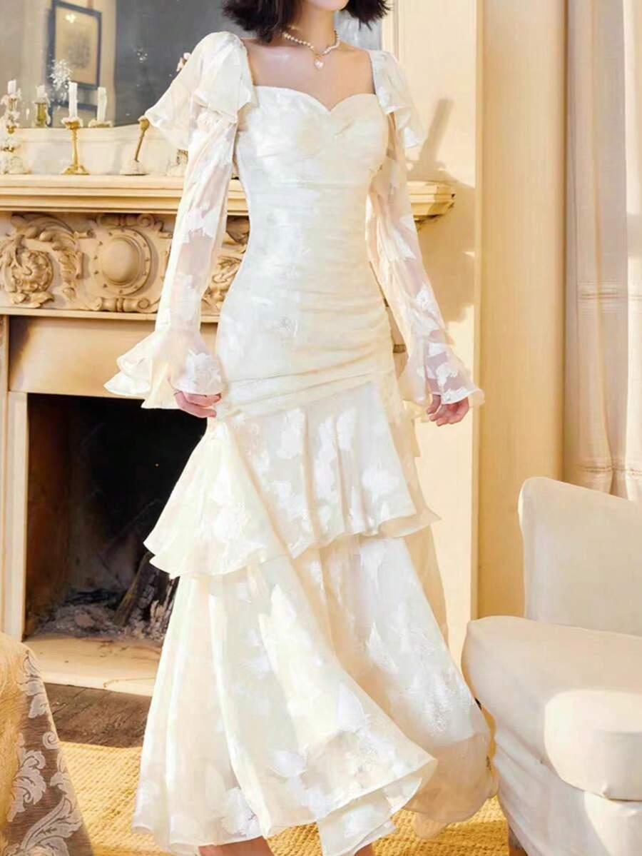 SHEIN KREMOWA MAXI SUKIENKA S06__M