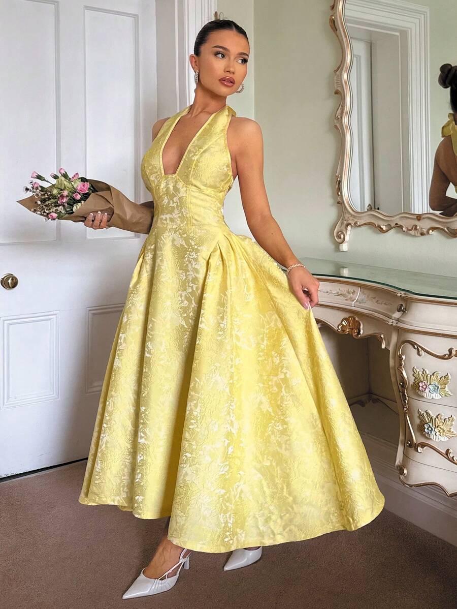 SHEIN ŻÓŁTA SUKIENKA WIĄZANIE NA SZYI S06__S