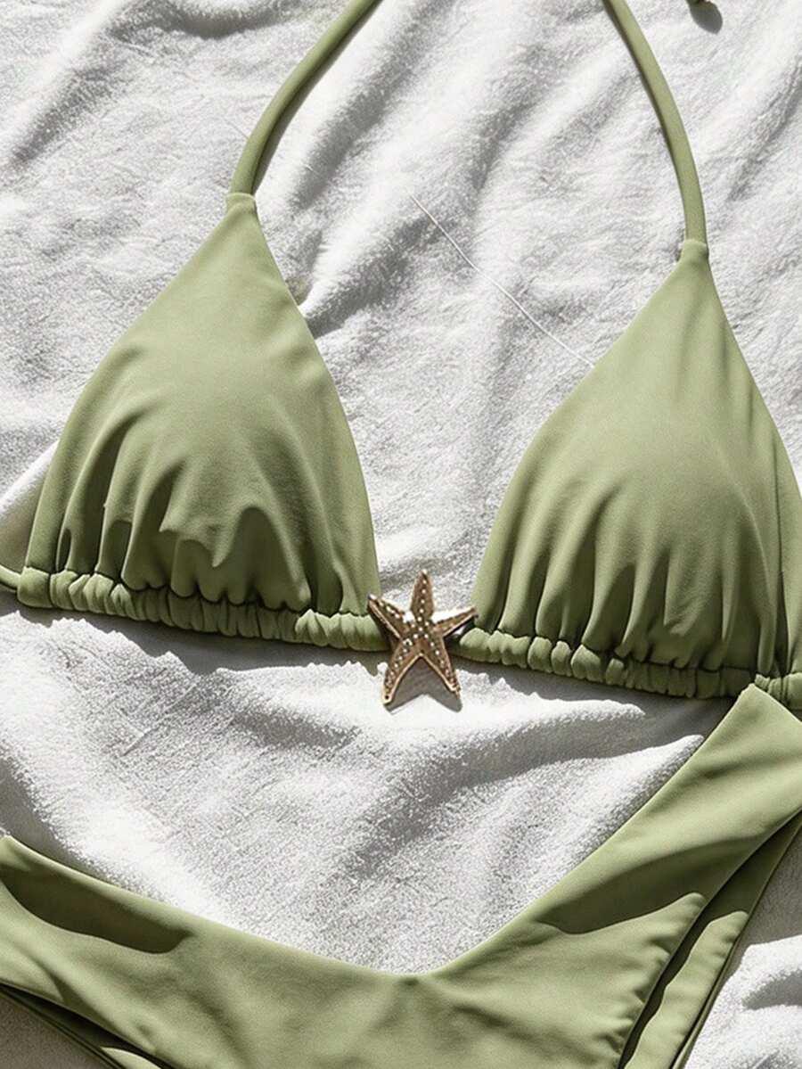 SHEIN ZIELONY DWUCZĘŚCIOWY STRÓJ KĄPIELOWY ZDOBIENIE S09__XS