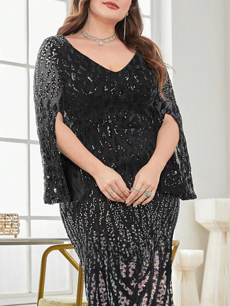 SHEIN CZARNA SUKIENKA MAXI CEKINY S06__48