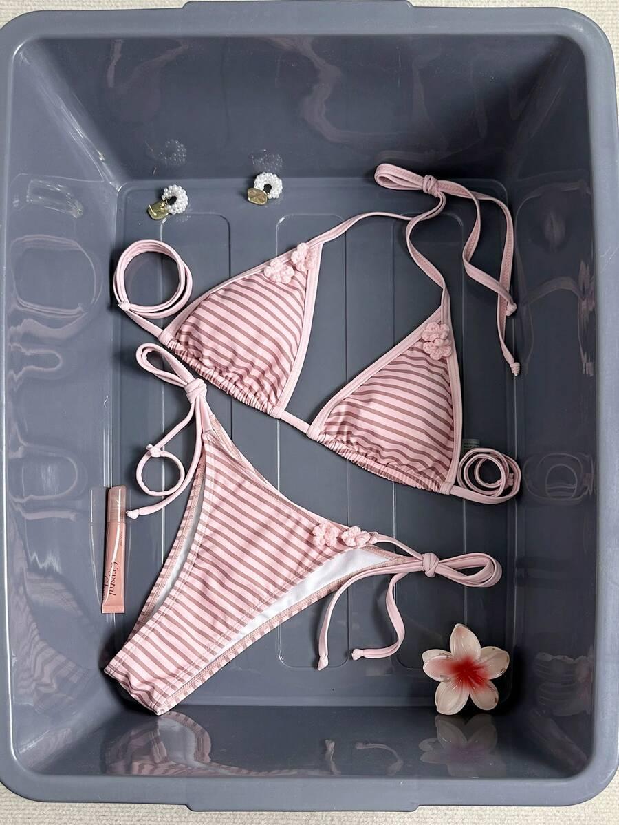 SHEIN DWUCZĘŚCIOWY STRÓJ KĄPIELOWY WZÓR PASKI S09__S