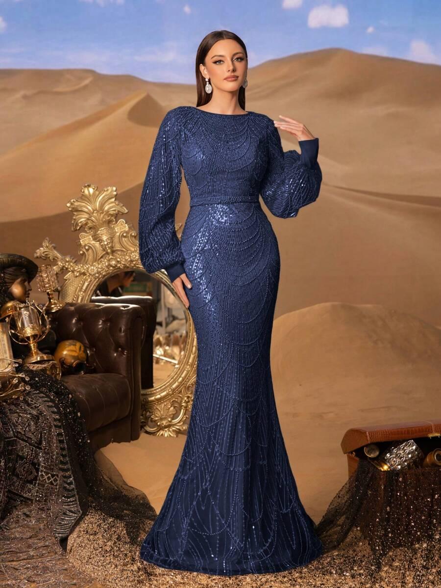 SHEIN ZDOBIONA MAXI SUKIENKA S06__L
