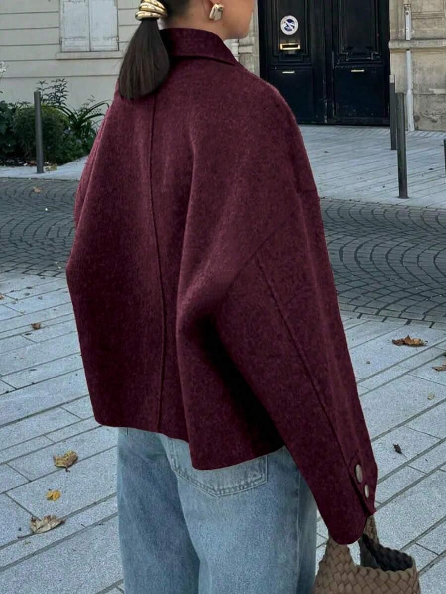 SHEIN BORDOWY KRÓTKI PŁASZCZ W01__L