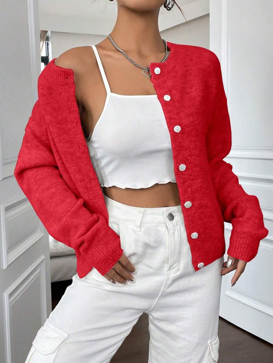 FLIRLA CZERWONY SWETER GUZIKI S06__XS
