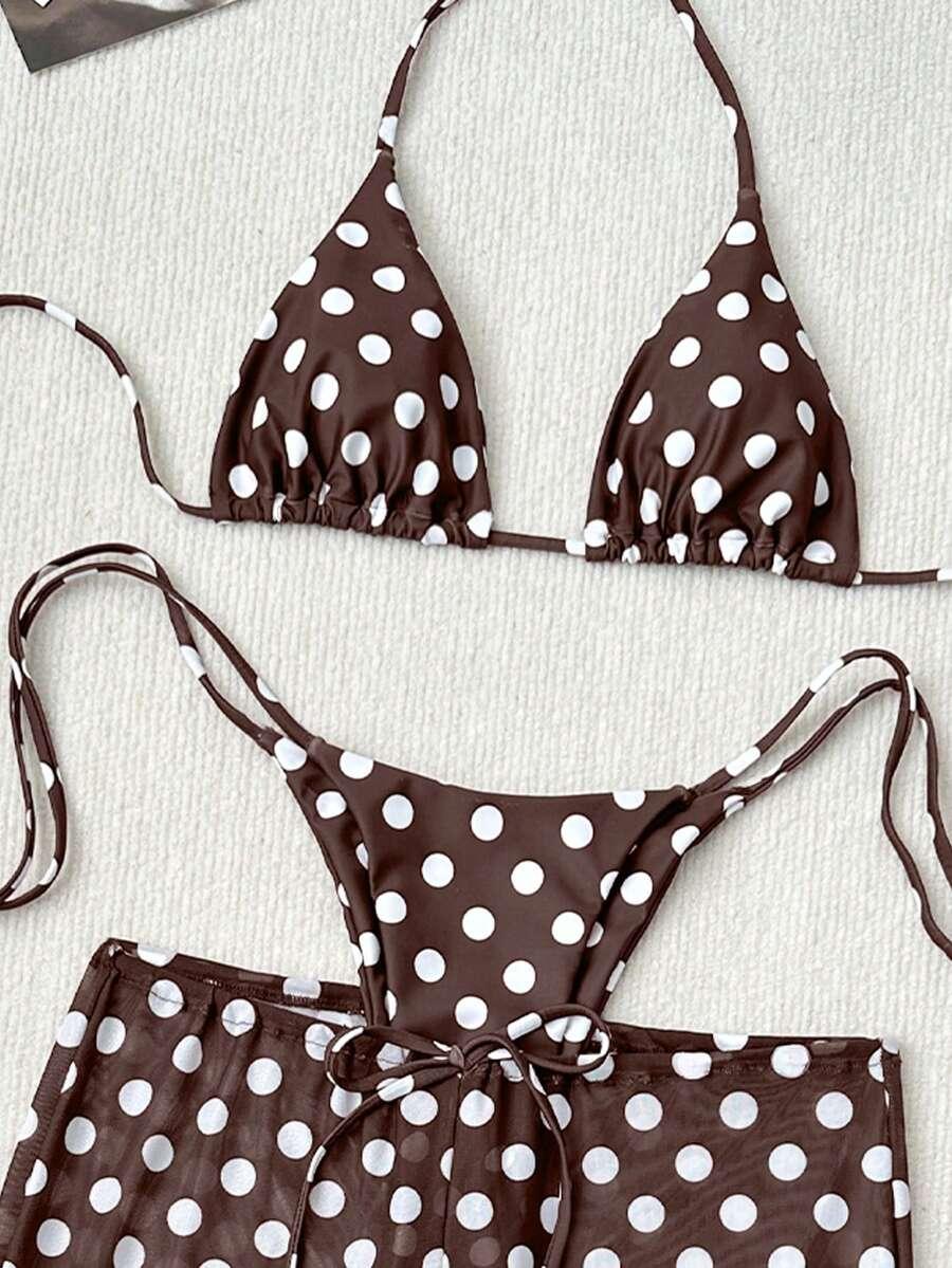 SHEIN TRZYCZĘŚCIOWY STRÓJ KĄPIELOWY WZÓR GROSZKI S09__XS