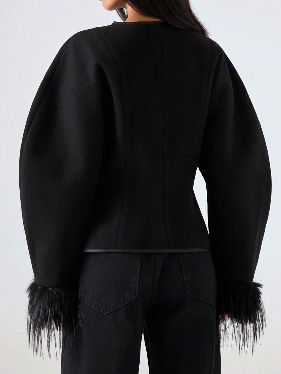 SHEIN CZARNA KURTKA FUTERKO W01__M