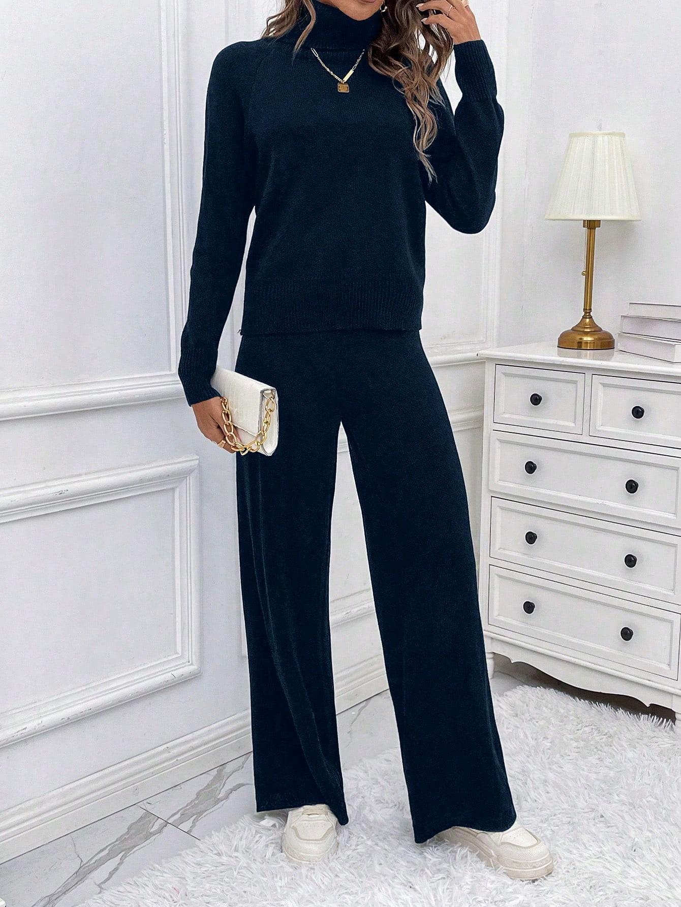 EMERY ROSE GRANATOWY DZIANINOWY KOMPLET SPODNIE SWETER PK01__M