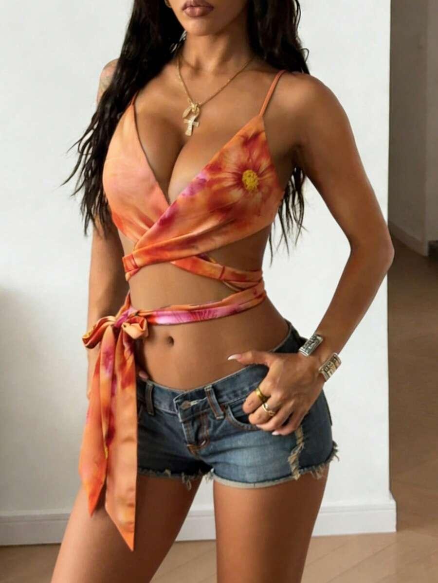 SHEIN WIĄZANY TOP KWIATY S06__S