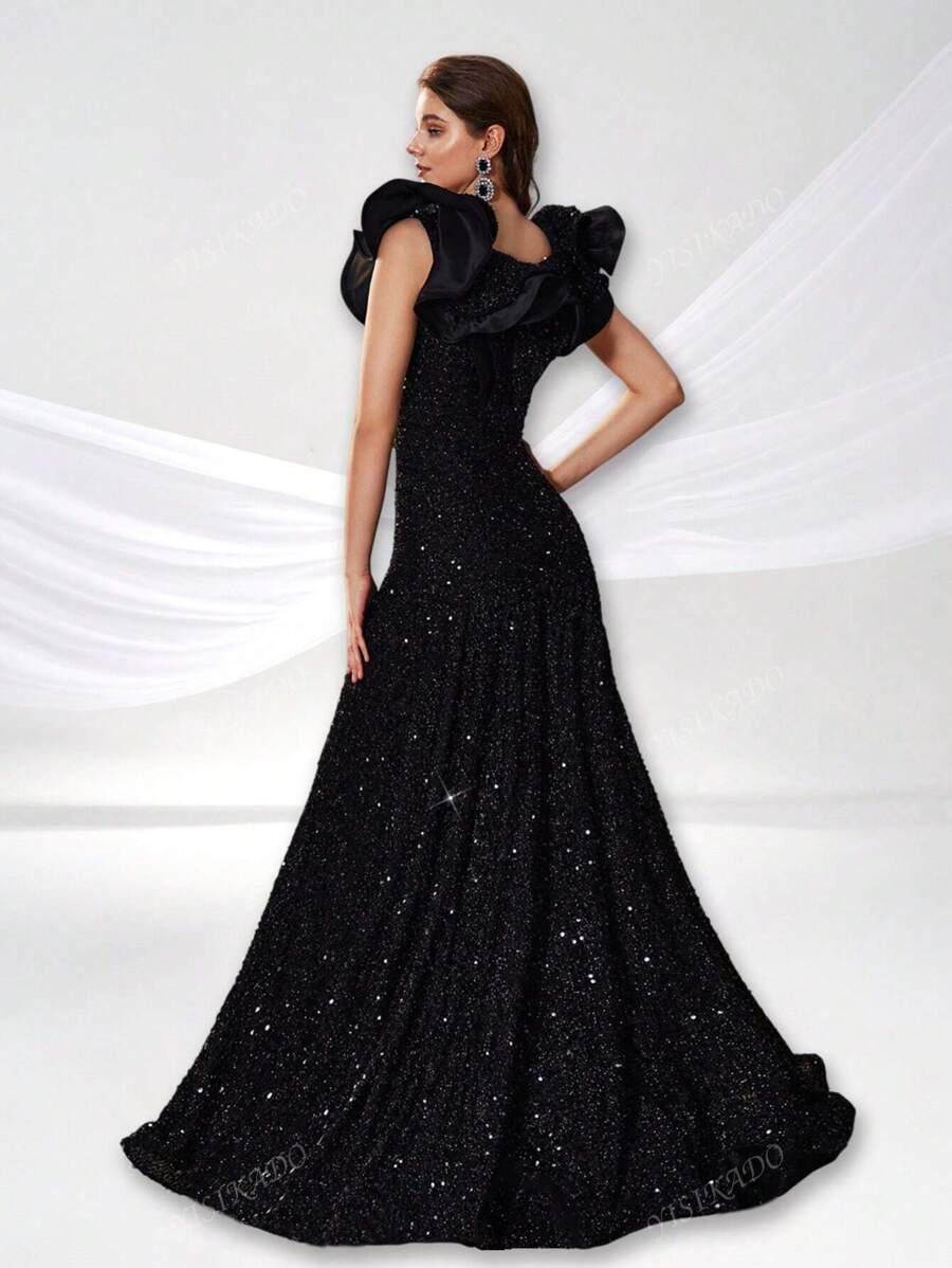 SHEIN CZARNA MAXI SUKIENKA CEKINY S06__L