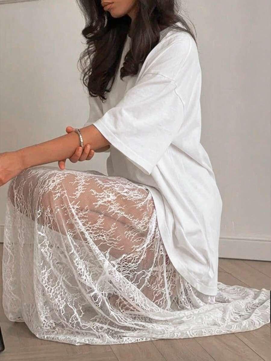 SHEIN BIAŁA MAXI SUKIENKA KORONKA S06__M