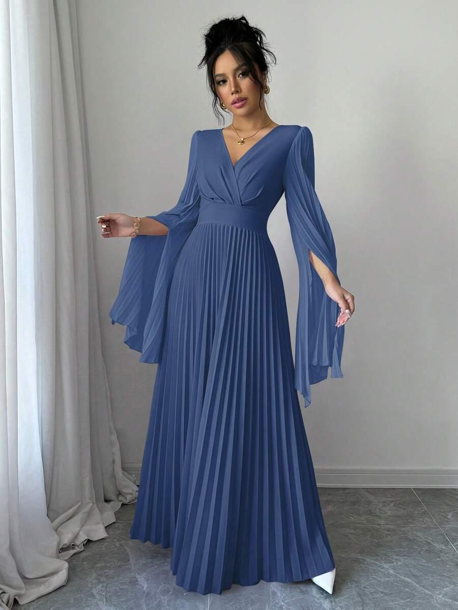 ELENZGA NIEBIESKA SUKIENKA MAXI PLISY S06__XXL