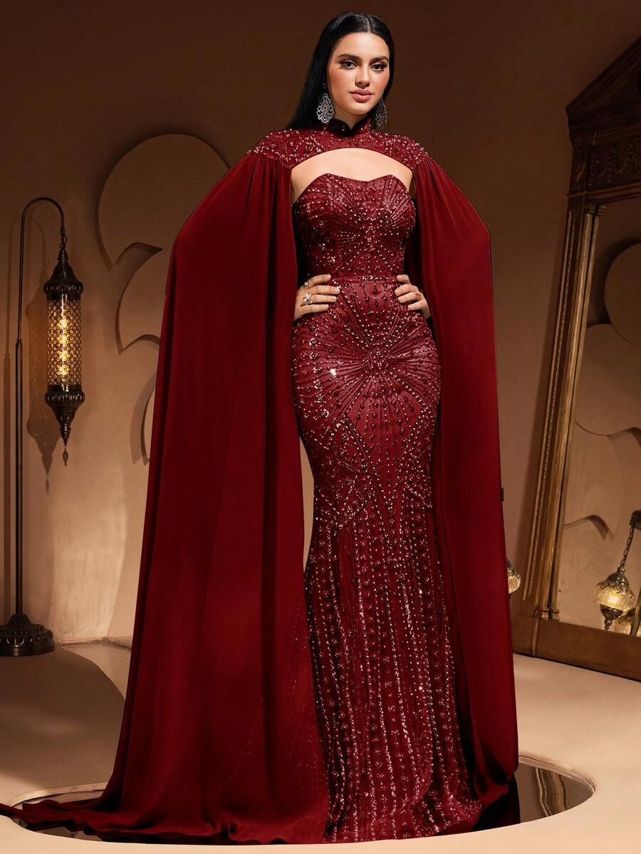 SHEIN BORDOWA MAXI SUKIENKA ZDOBIENIE S06__XL