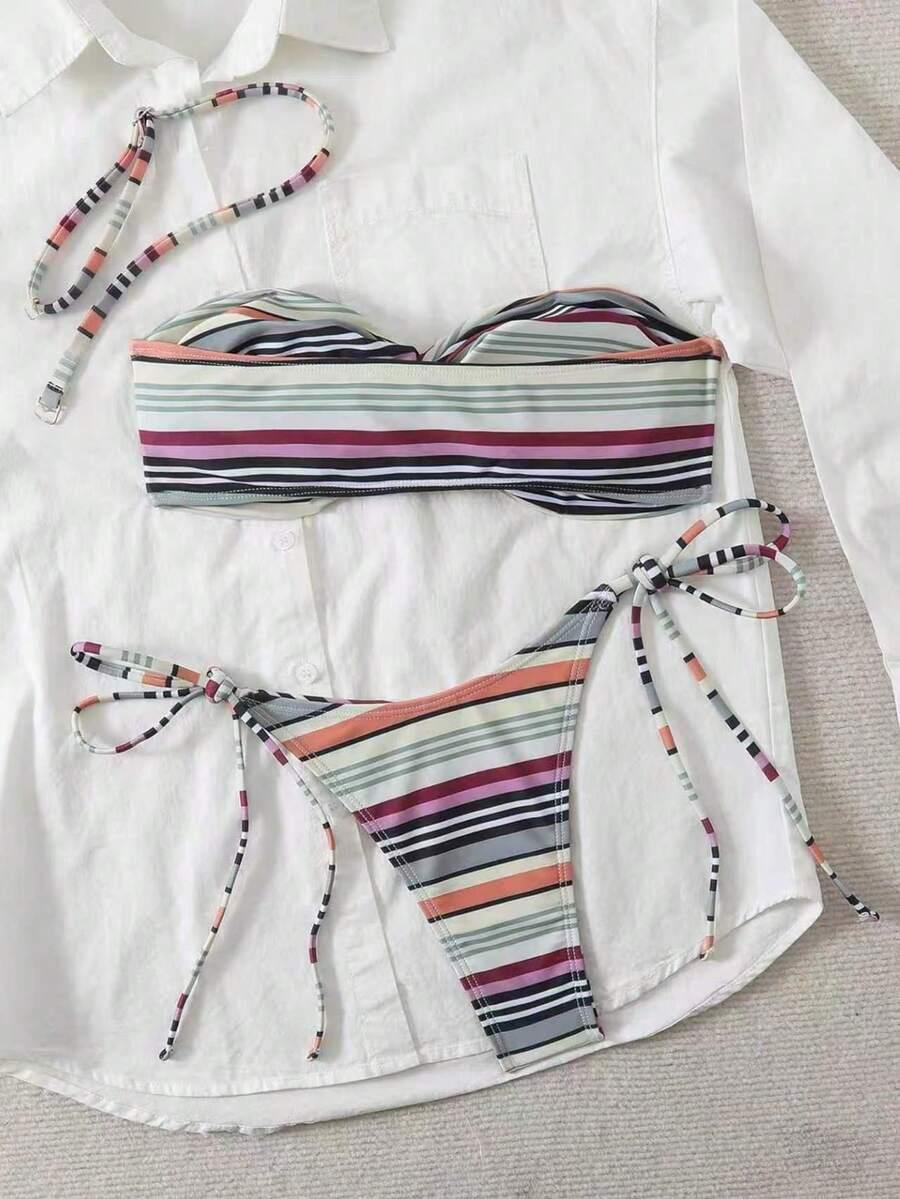 SHEIN DWUCZĘŚCIOWY STRÓJ KĄPIELOWY W PASKI S09__M