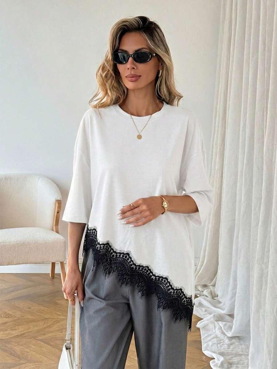 SHEIN BIAŁY T-SHIRT KORONKA S06__L