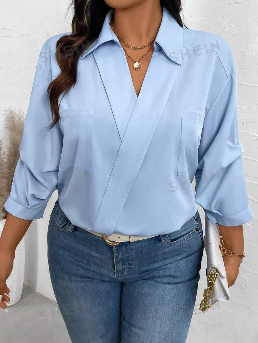 SHEIN NIEBIESKA BLUZKA V-NECK S06__50