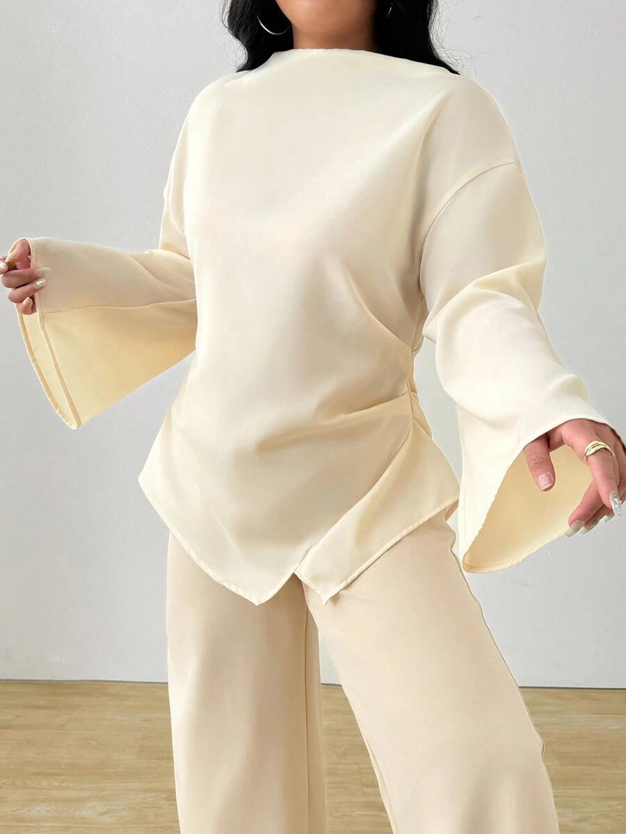 SHEIN BEŻOWA BLUZKA DŁUGI RĘKAW S06__50