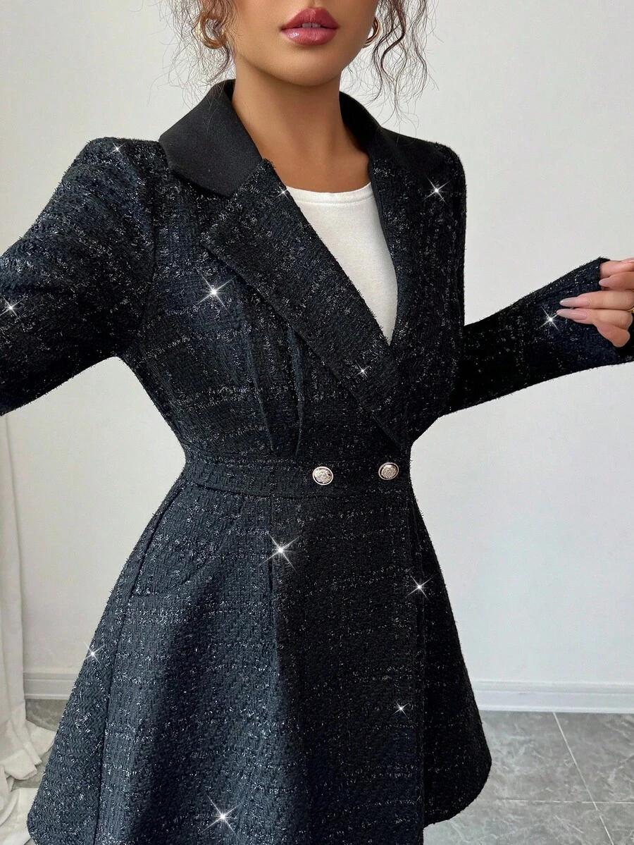 SHEIN CZARNY DWURZĘDOWY PŁASZCZ W01__S
