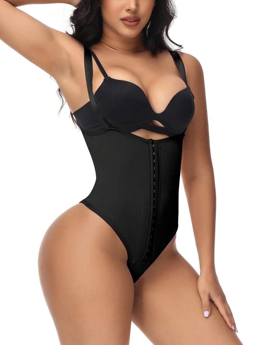 SHEIN CZARNE MODELUJĄCE BODY HAFTKI PK01__S
