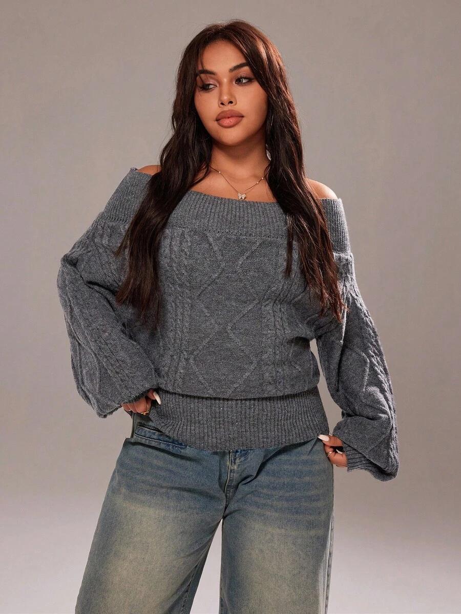 SHEIN SZARY DZIANINOWY SWETER S06__48