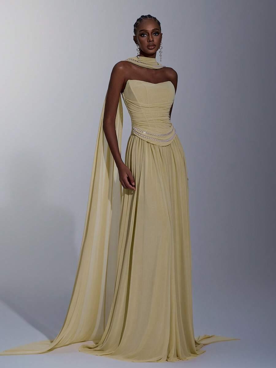 SHEIN ŻÓŁTA MAXI SUKIENKA PEREŁKI S06__M