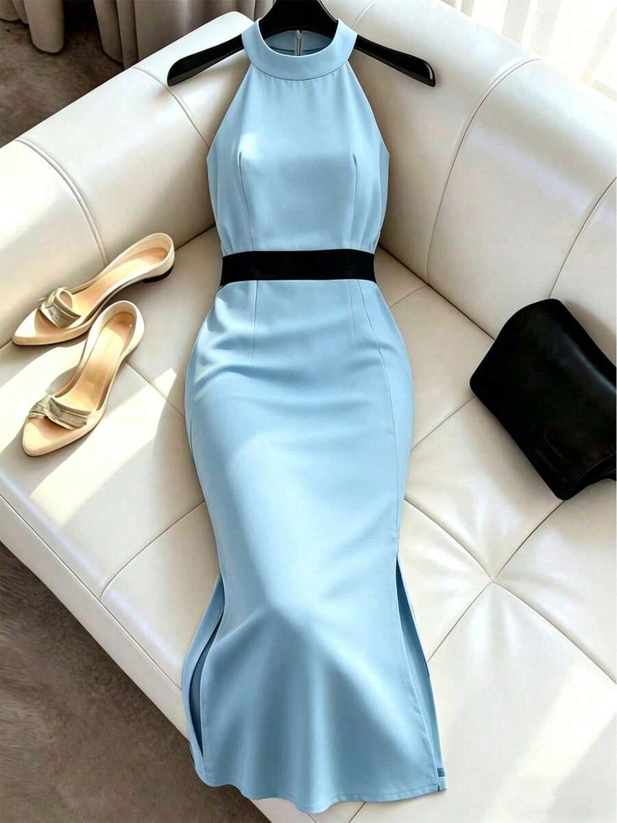 SHEIN NIEBIESKA SUKIENKA ROZCIĘCIE S06__M