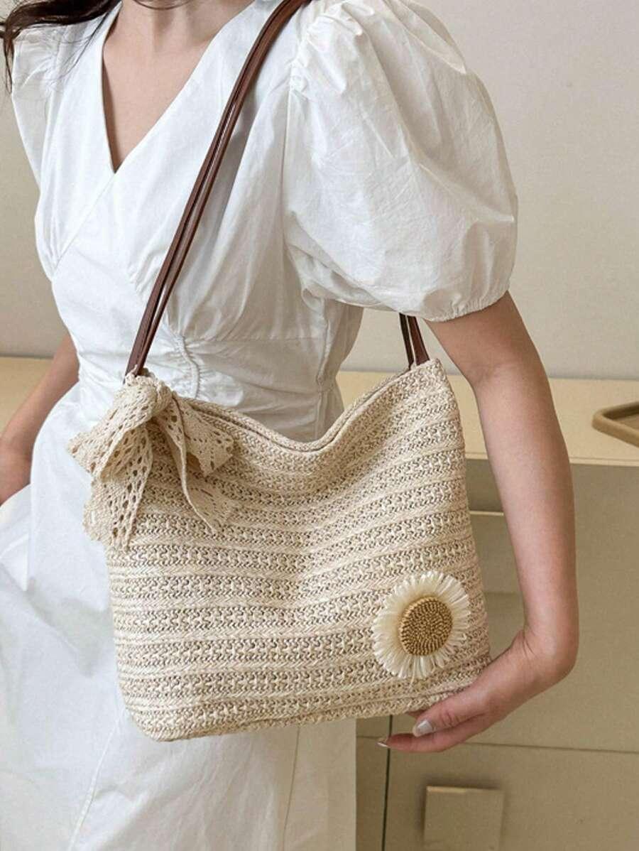 SHEIN BEŻOWA TOREBKA KWIAT S07__27X12X26
