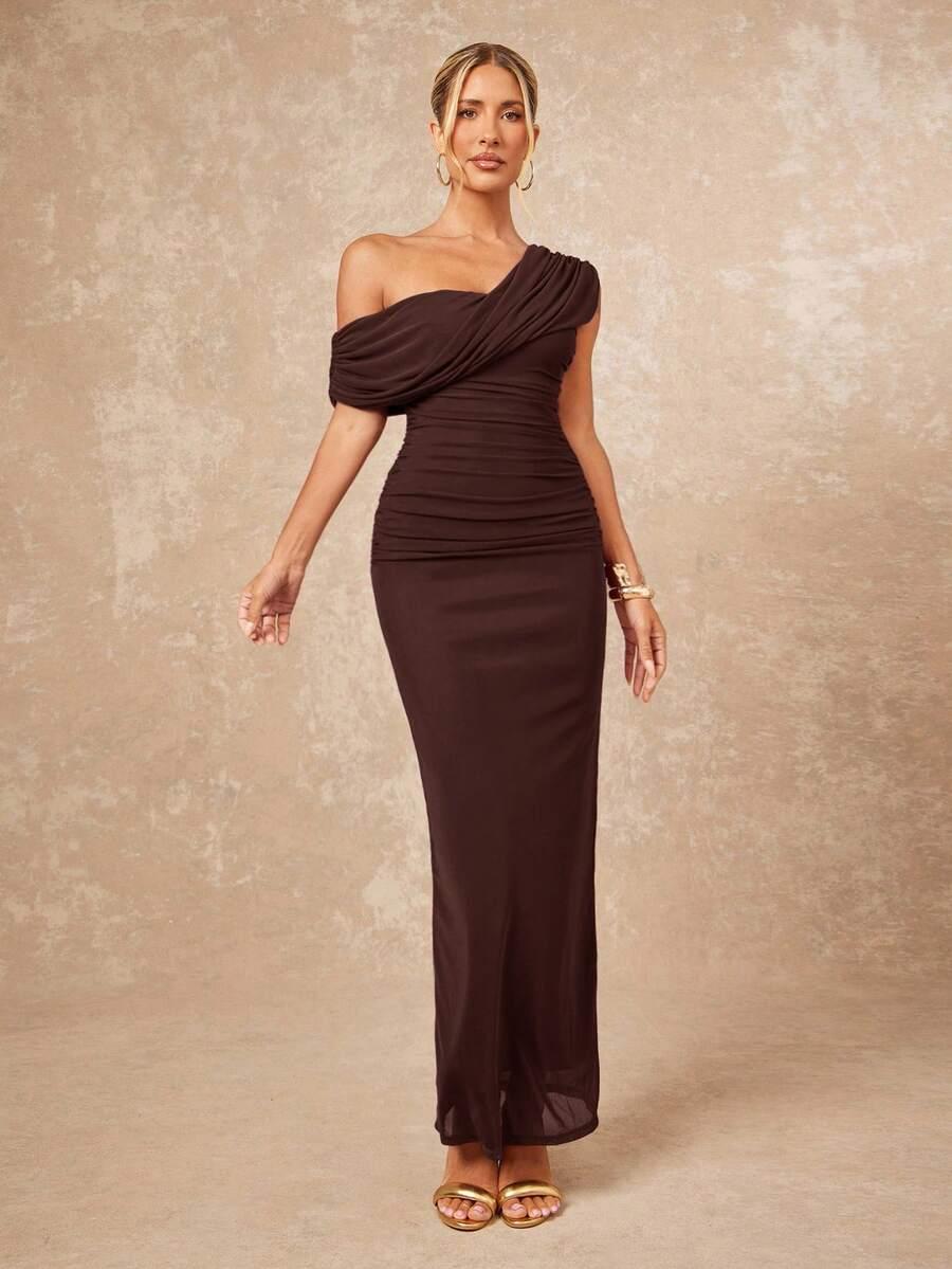 SHEIN BRĄZOWA MAXI SUKIENKA S06__S