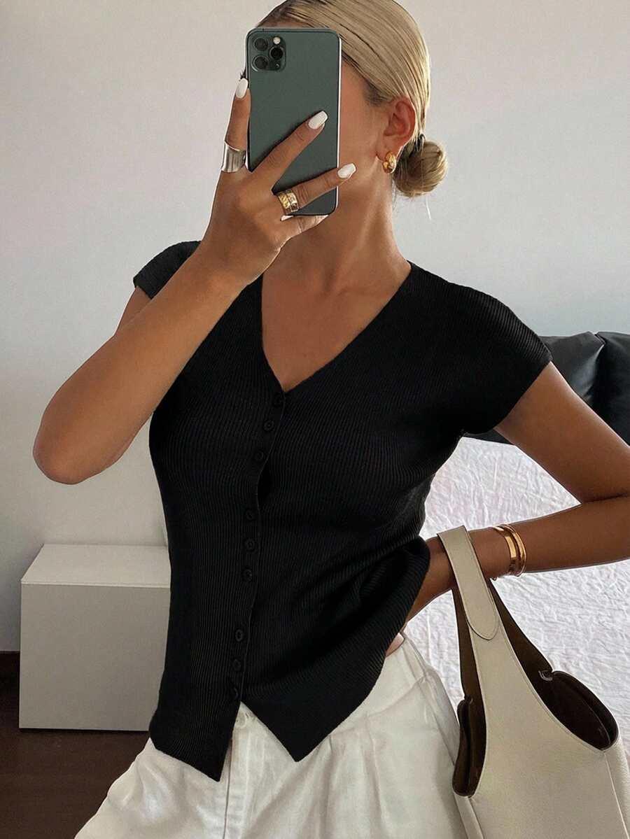 DAZY CZARNA BLUZKA KRÓTKI RĘKAW S06__M
