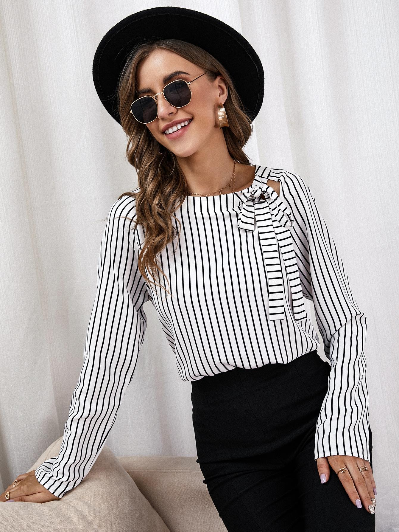 SHEIN BLUZKA WZÓR PASKI WIĄZANIE S09__S