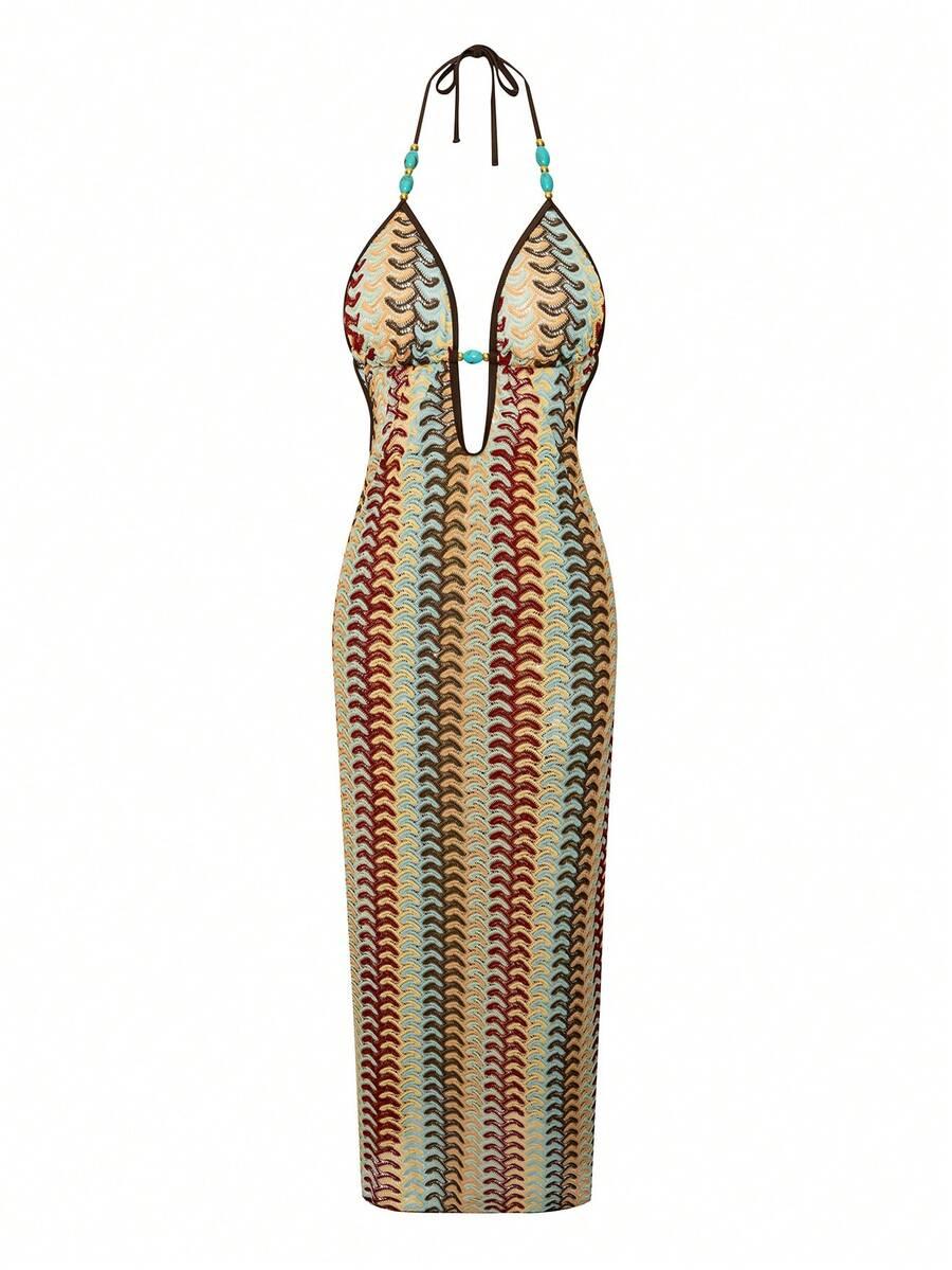 SHEIN MAXI SUKIENKA ODKRYTE PLECY WZÓR S09__S