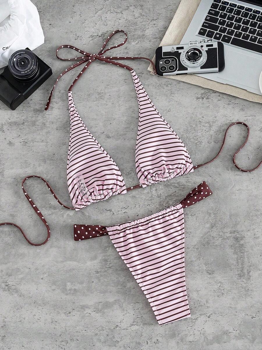 SHEIN DWUCZĘŚCIOWY STRÓJ KĄPIELOWY WZÓR PASKI S06__L