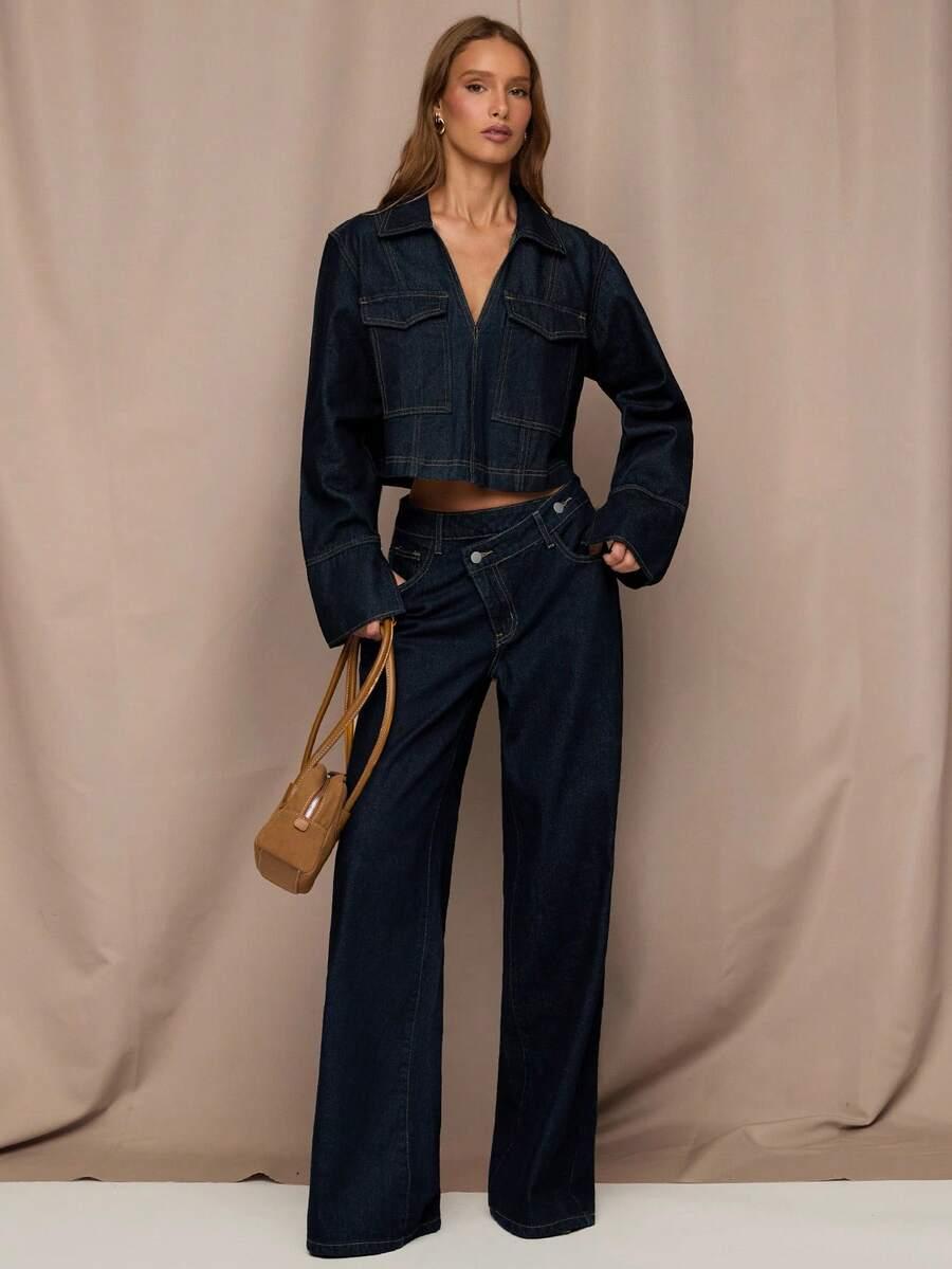 SHEIN GRANATOWE JASNY KIESZENIE S06__W28/M