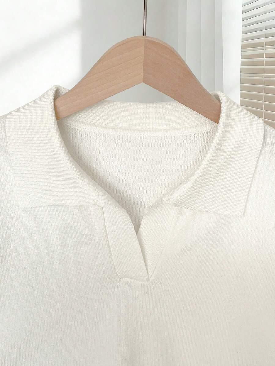 SHEIN BIAŁA DZIANINOWA KOSZULKA POLO PK01__L