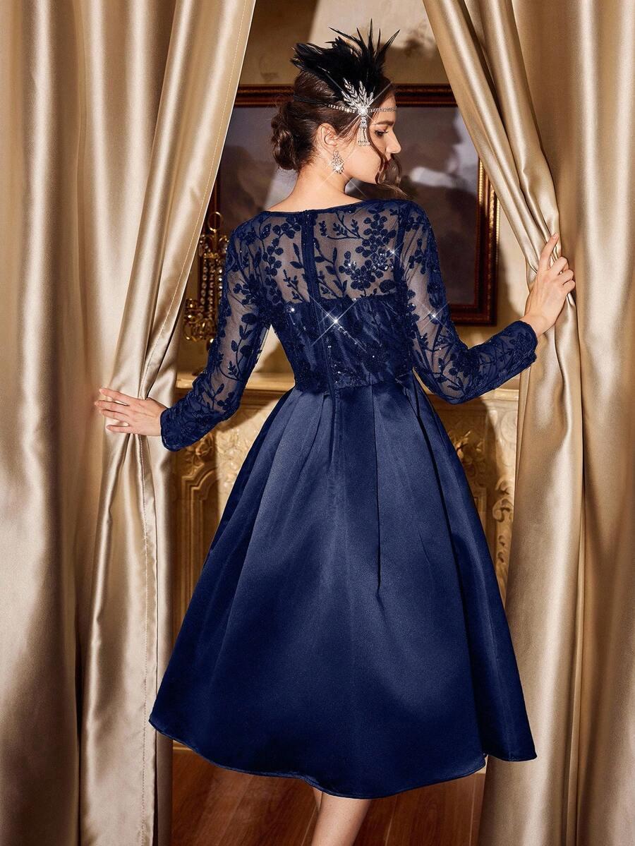 SHEIN GRANATOWA SUKIENKA ZDOBIENIE S06__L