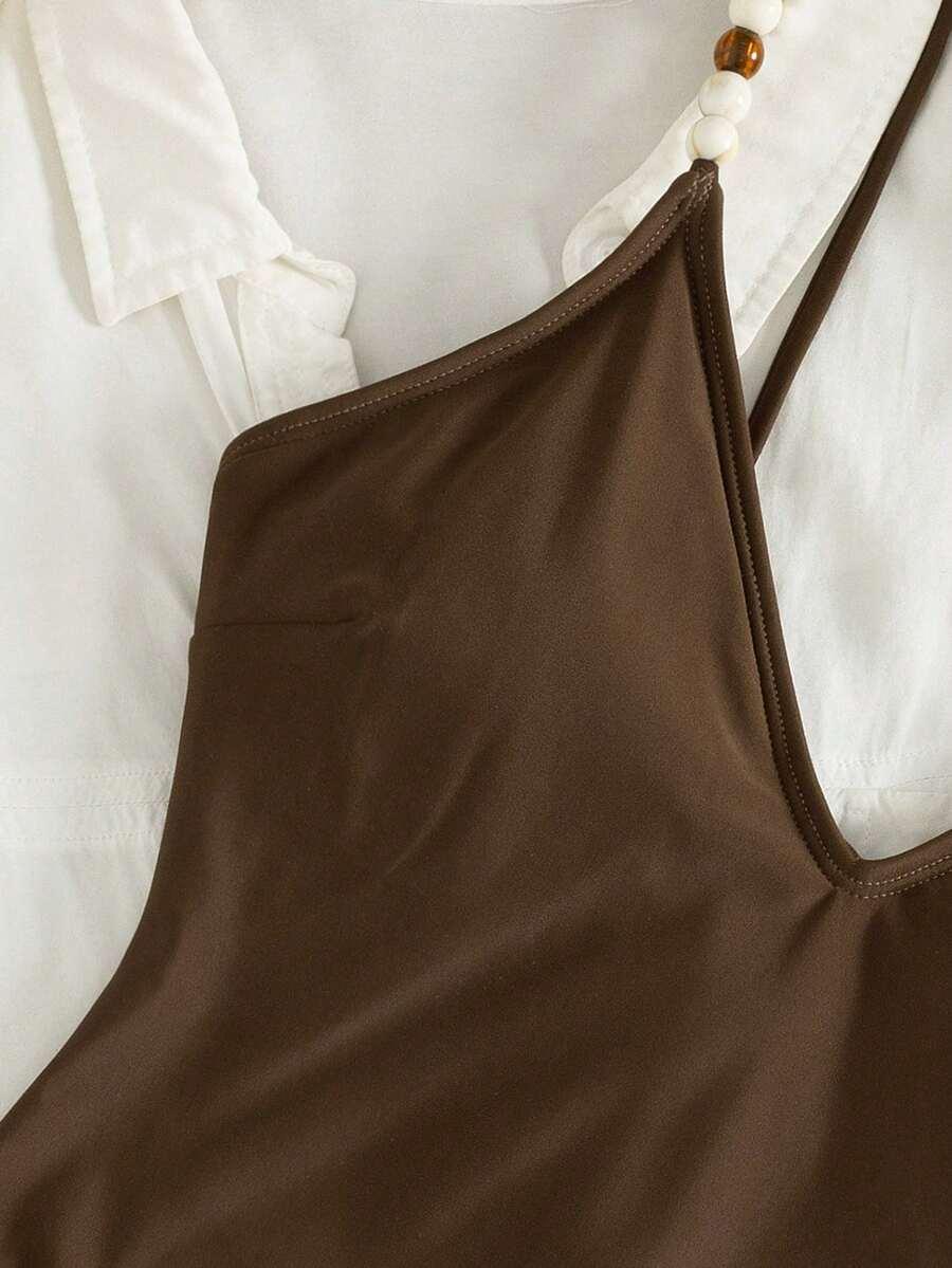 PEPPERMOLLY JEDNOCZĘŚCIOWY BRĄZOWY STRÓJ KĄPIELOWY ZDOBIENIE PK01__L