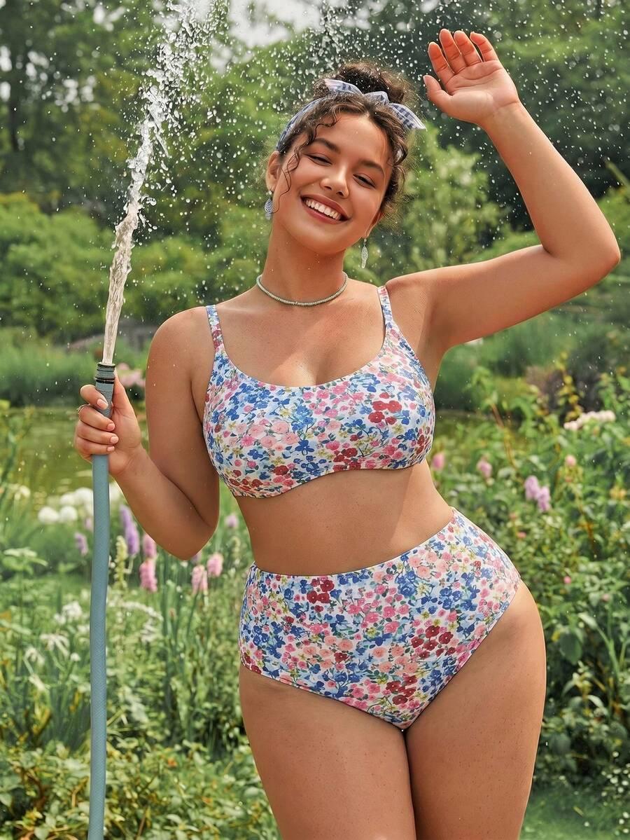 SWIM MOD DWUCZĘŚCIOWY STRÓJ KĄPIELOWY WZÓR KWIATY S09__XXL