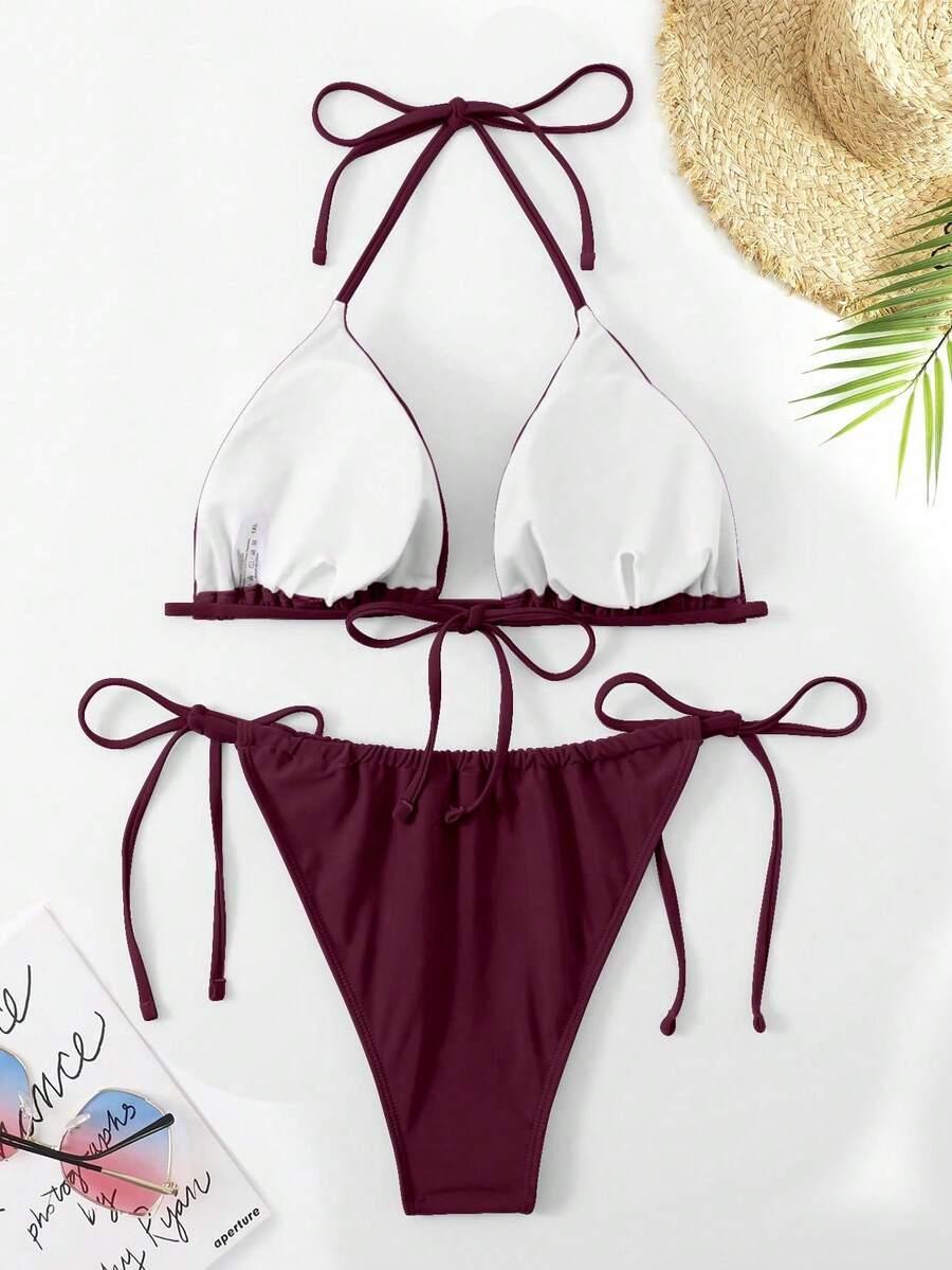 SHEIN BORDOWY DWUCZĘŚCIOWY STRÓJ KĄPIELOWY S09__52