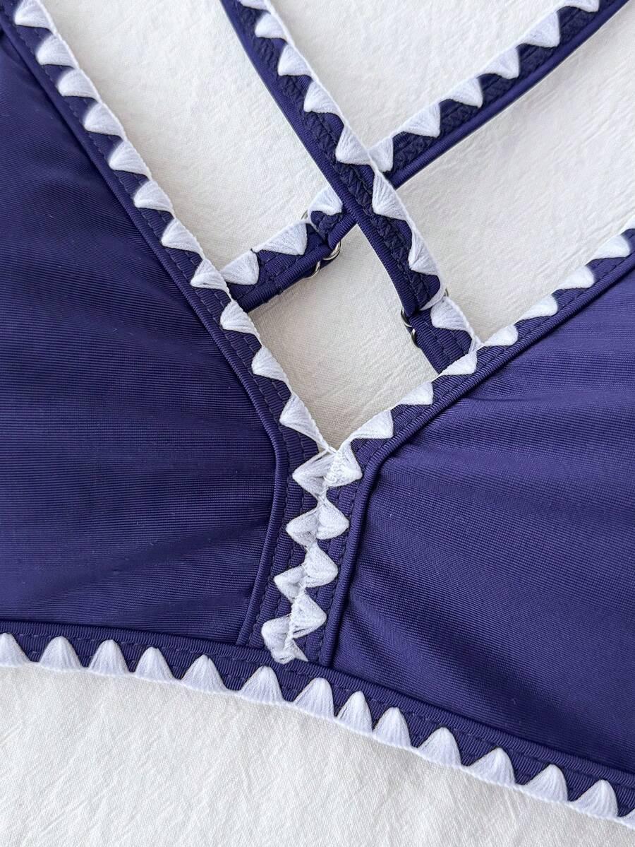 SHEIN GRANATOWY DWUCZĘŚCIOWY STRÓJ KĄPIELOWY S09__146-152