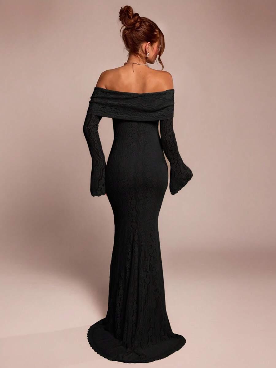 SHEIN CZARNA MAXI SUKIENKA KORONKA S06__M