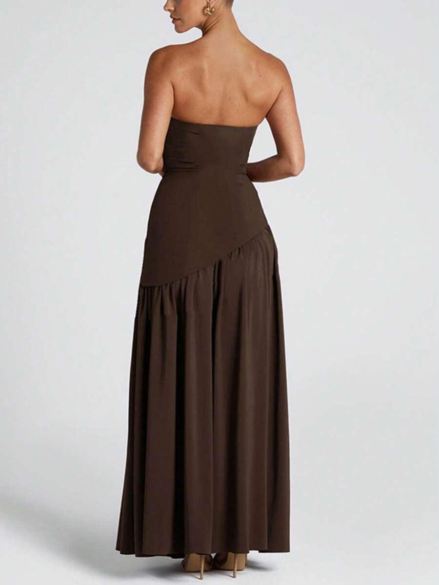 SHEIN BRĄZOWA MAXI SUKIENKA S06__L